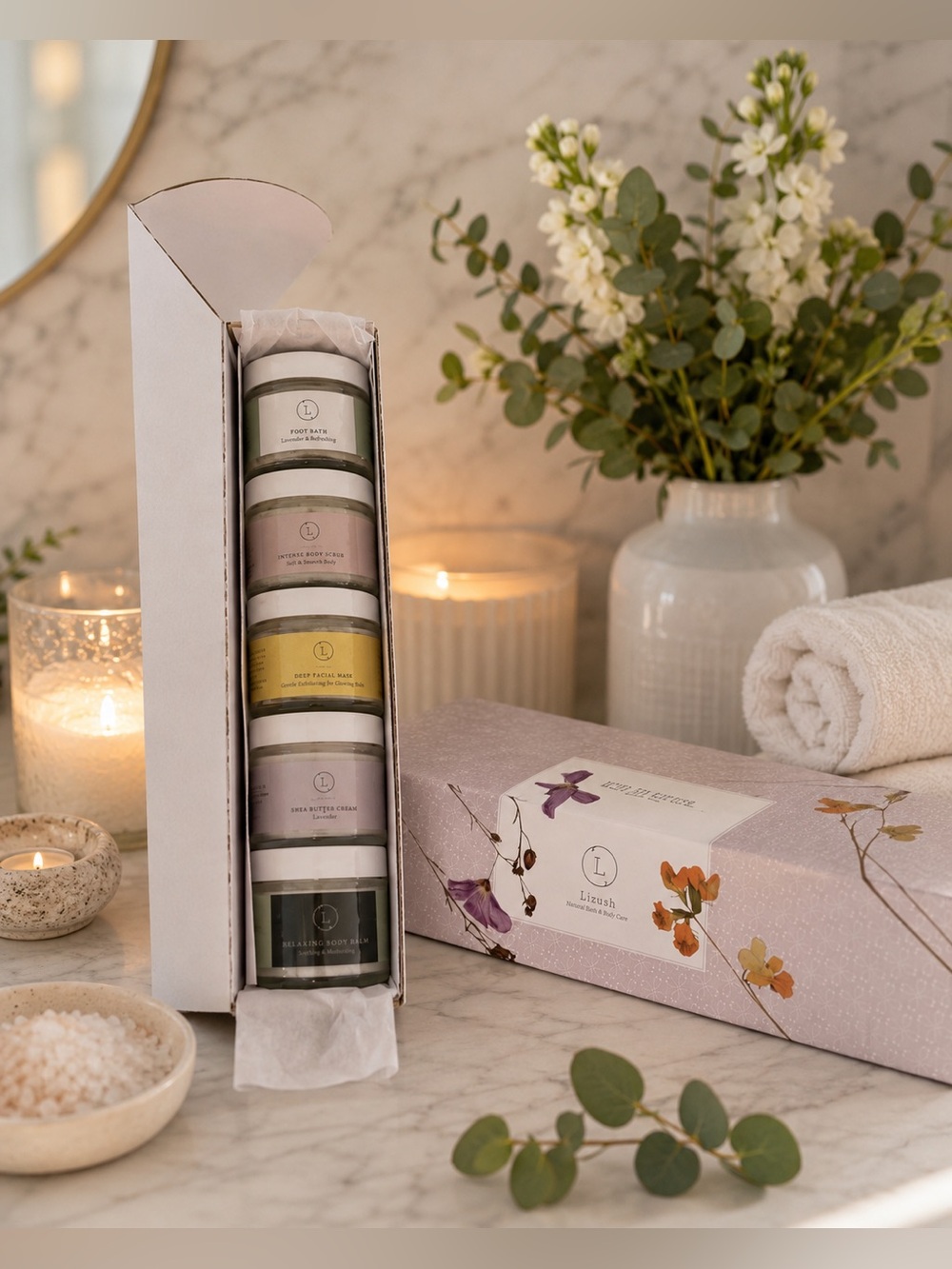Home Spa Routine by Lizush Natural Bath & Body Care Set Luxury Self-Care Bundle
